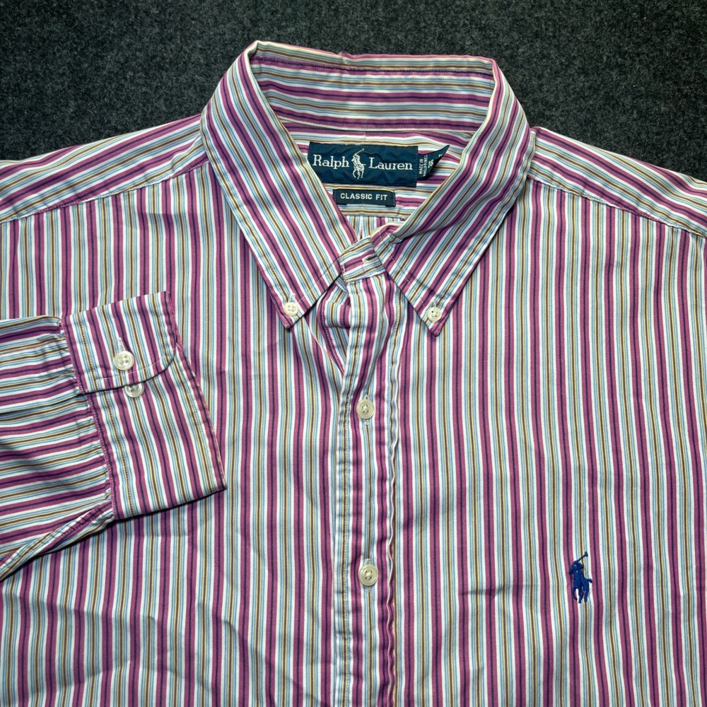 Ralph‎ Lauren Button Down Shirt Mens 16.5 L Multi Stripe Classic Fit